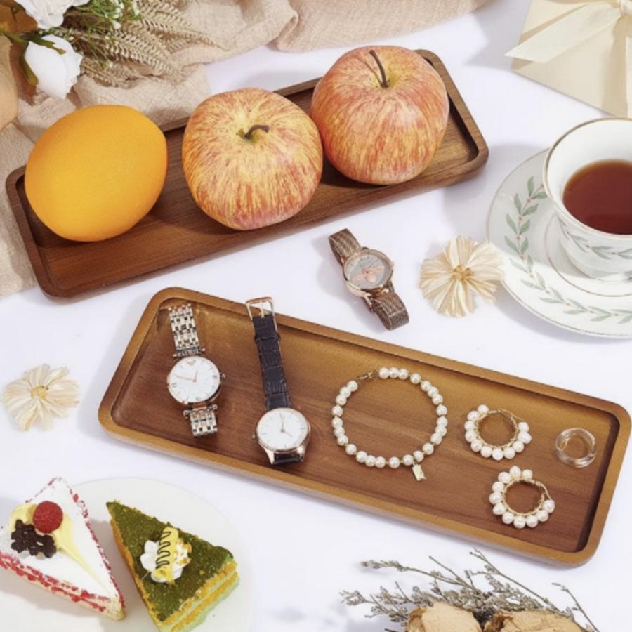 Japanese Acacia Wood Tray: Rectangular Plate, Fruit/Snack Dish, Oval Breadboard, Teacup Saucer