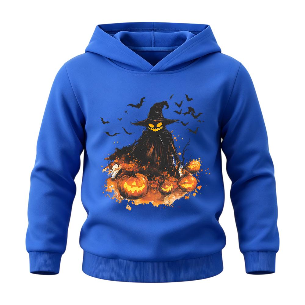 Dětská mikina s kapucí a strašidelným potiskem dýně, strašáka a čarodějnice, měkká látka, volný střih, skvělá na halloweenské večírky a každodenní sváteční oblečení.
