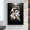 Modern Animal Art Canvas Painting Lion Head with Crown Posters and Prints Wall Art Pictures for Living Room Wall Decor Cuadros