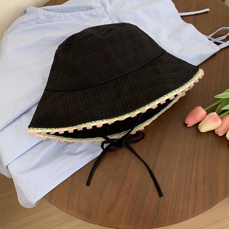 

Панама женская летняя защита от УФ-лучей атмосфера большой обхват головы маленькое лицо шляпа от солнца защита от солнца M（56-58cm） чёрный