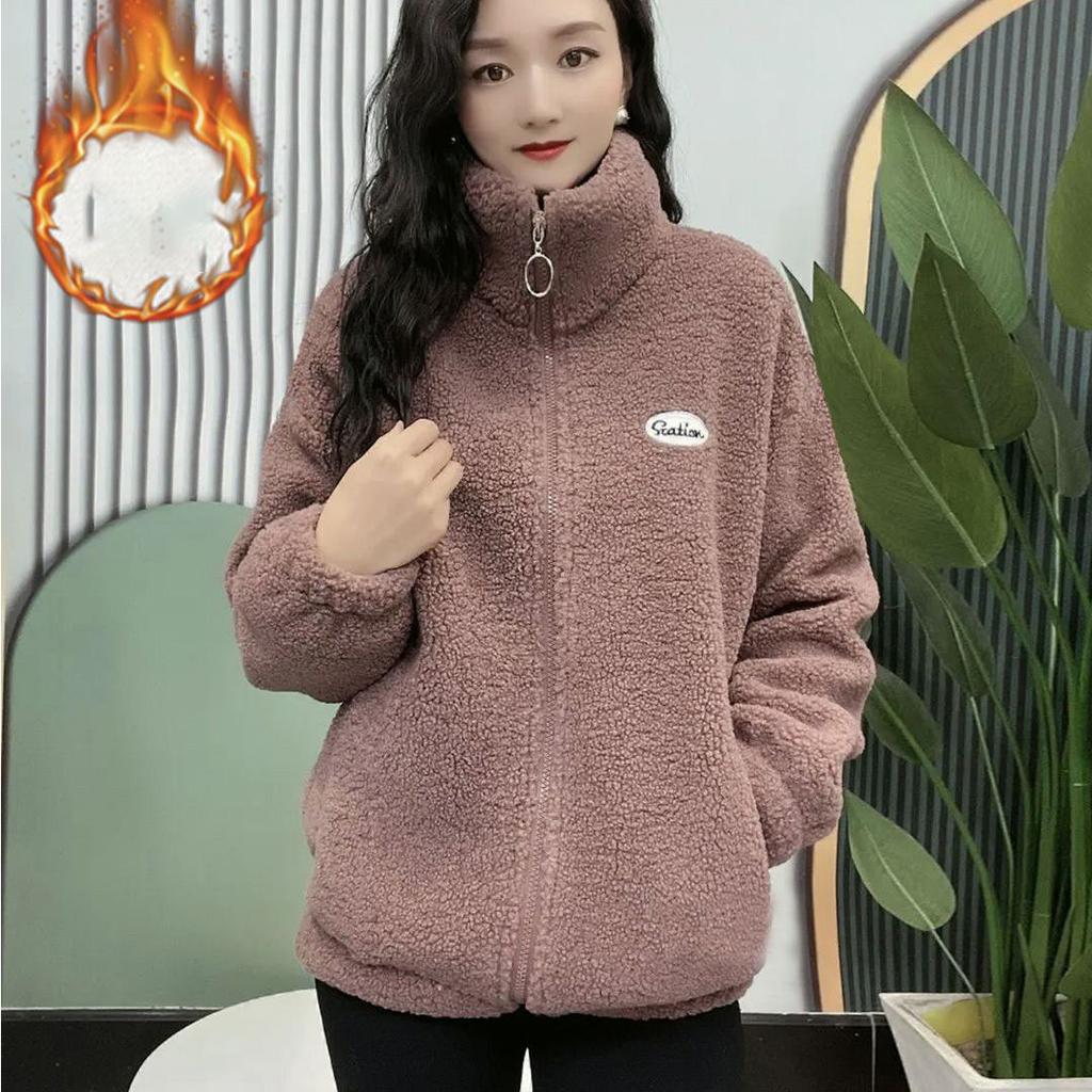 Abrigo de invierno para mujer, chaqueta de algodón y terciopelo de lana de cordero, abrigo grueso y cálido para mujer, ropa de abrigo para madre de talla grande