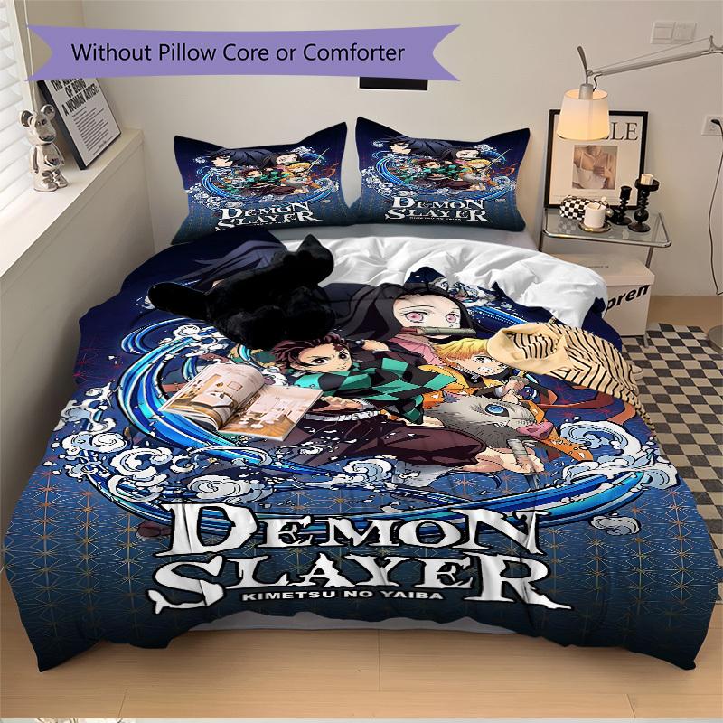 3pc Demon Slayer Bedding Set Guest Room Bedroom Decor Christmas Halloween Decor Gifts- All Seasons (No Insert)a1013067