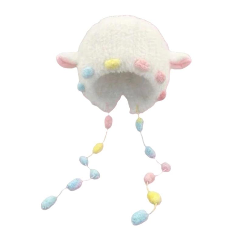 

Lovely Plush Sheep Ear Hat with Warm Earflap Winter Activity Hat for Women Girl Pullover Hat Ear Protective Trapper Hat