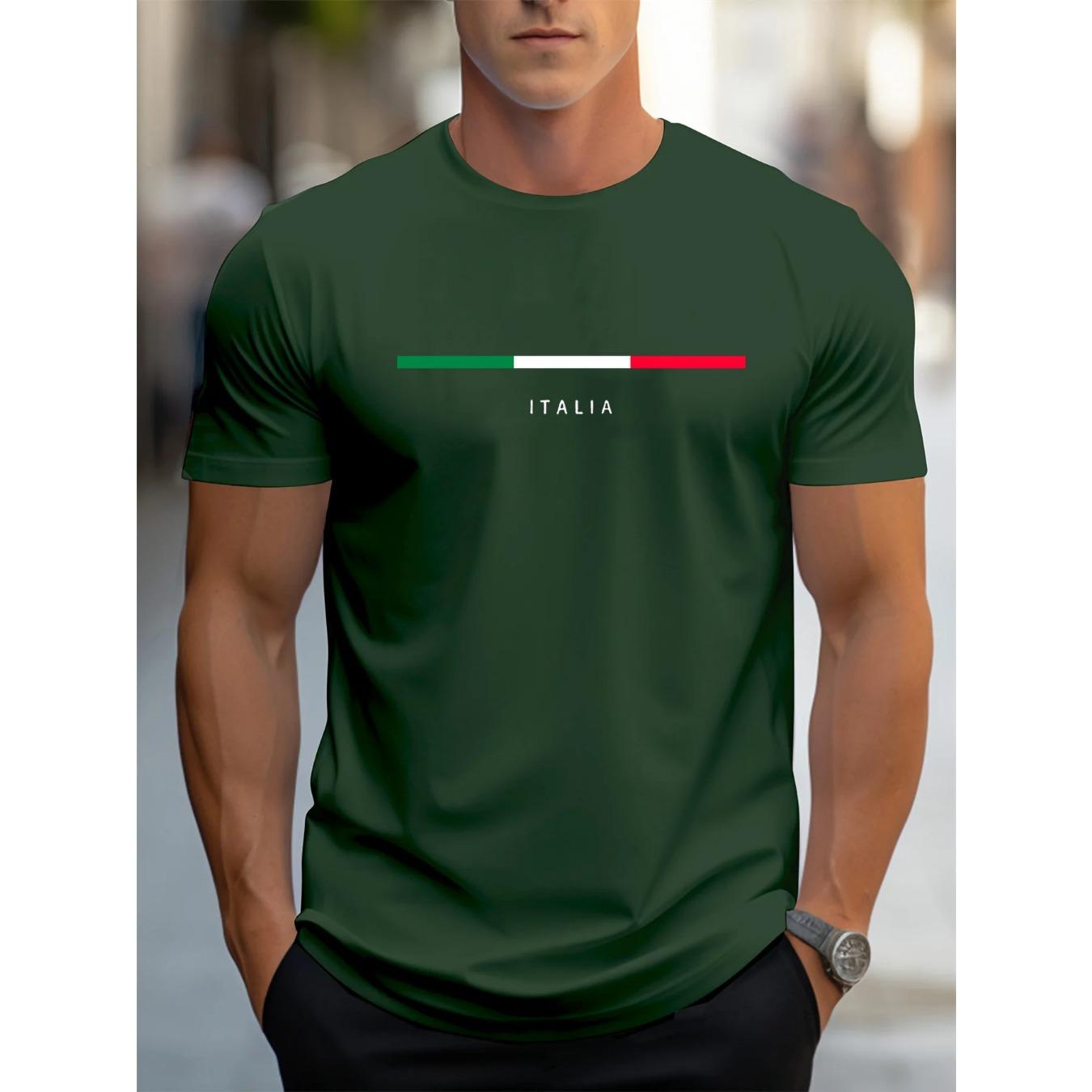 WowClassic Zomer Ronde Hals ITALIA Patroon Bedrukt Top Modieus Casual Puur Katoen Korte Mouw Heren T-shirts L