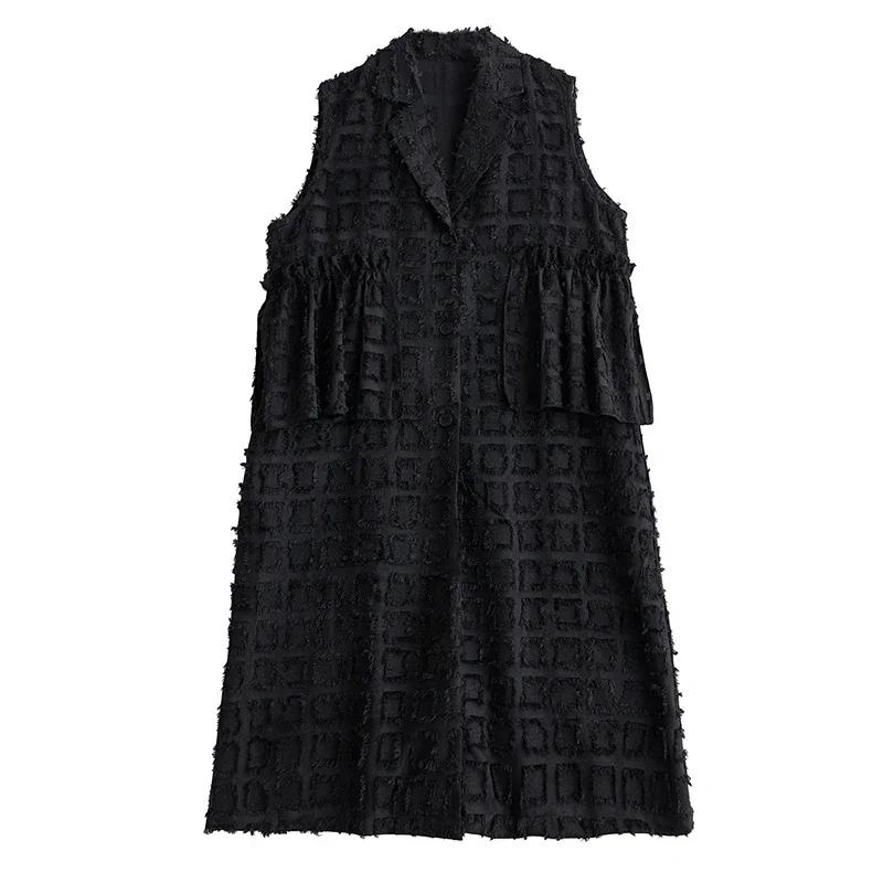 

XITAO жилеты складные лоскутные однотонные женские длинные стильные жилеты пальто ZZ0279 One Size чёрный