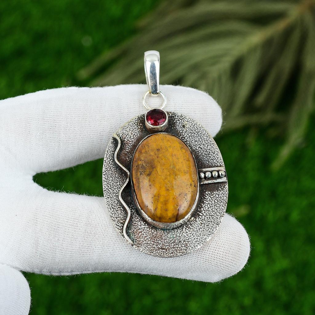 925 Silver Oval Seam Agate Gemstone Rubillite Bezel Daughter Trendy Boho Pendant
