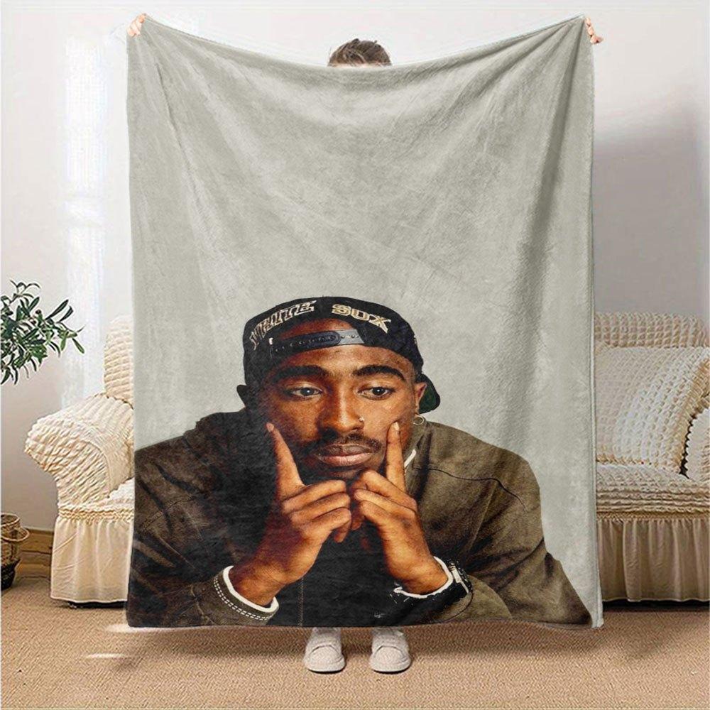1 Stück 2Pac Hip Hop Decke Weich Leicht Ganzjahres Mehrzweck Überwurf für Sofa, Bett, Büro & Picknicks, Französischer Stil mit Ikonischem Albumcover & Zitaten