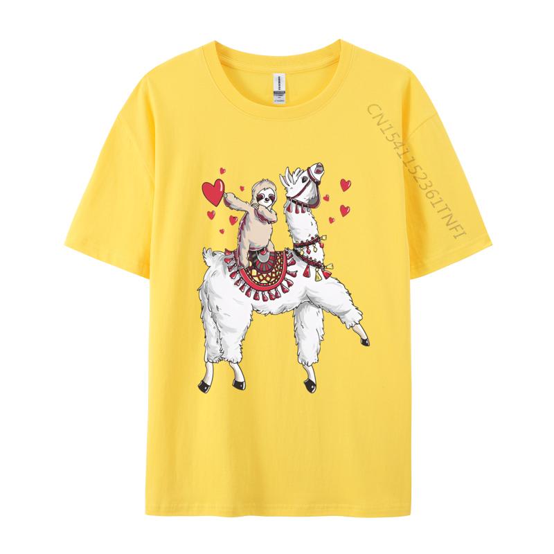 Sloth Riding Llama Valentines TShirts Men Hip Hop Casual Tee Shirts Brand Camisas Hombre Cartoon Harajuku T Shirt