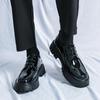 Men's Large Glossy Leather Lace-Up Loafers with Thick Sole and Chunky Heel
