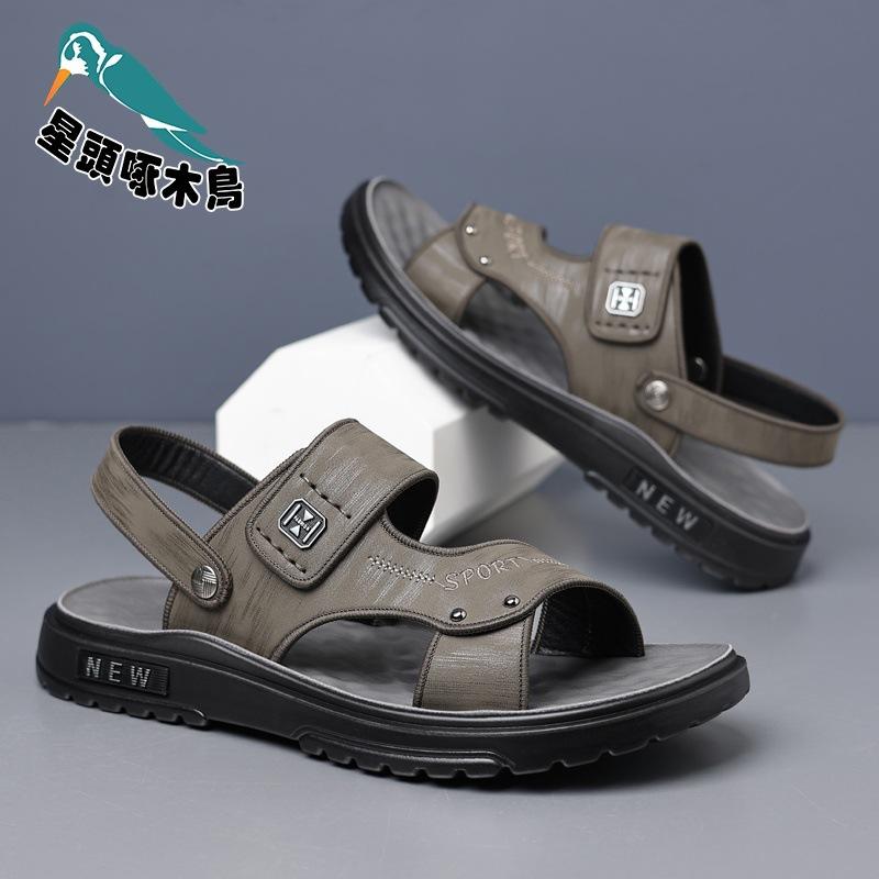 

Star-headed Woodpecker Summer Sandals Men s Outside Wear Driving Leather Beach Shoes Men s Wear-resistant Sandals 44