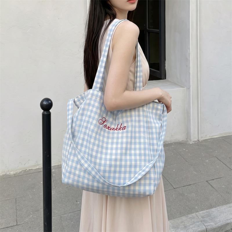 Sweet Plaid Cloth Bag New Lazy Wind Large Capacity Student Class Shoulder Crossbody Tote Bag