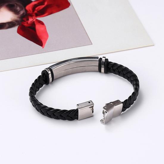Men Bracelet Fine Workmanship Leisure Style Braided Minimalism Adjustable Buckle Decorate Fade Resistant Braided Faux Leather Bracelet for Daily Wear