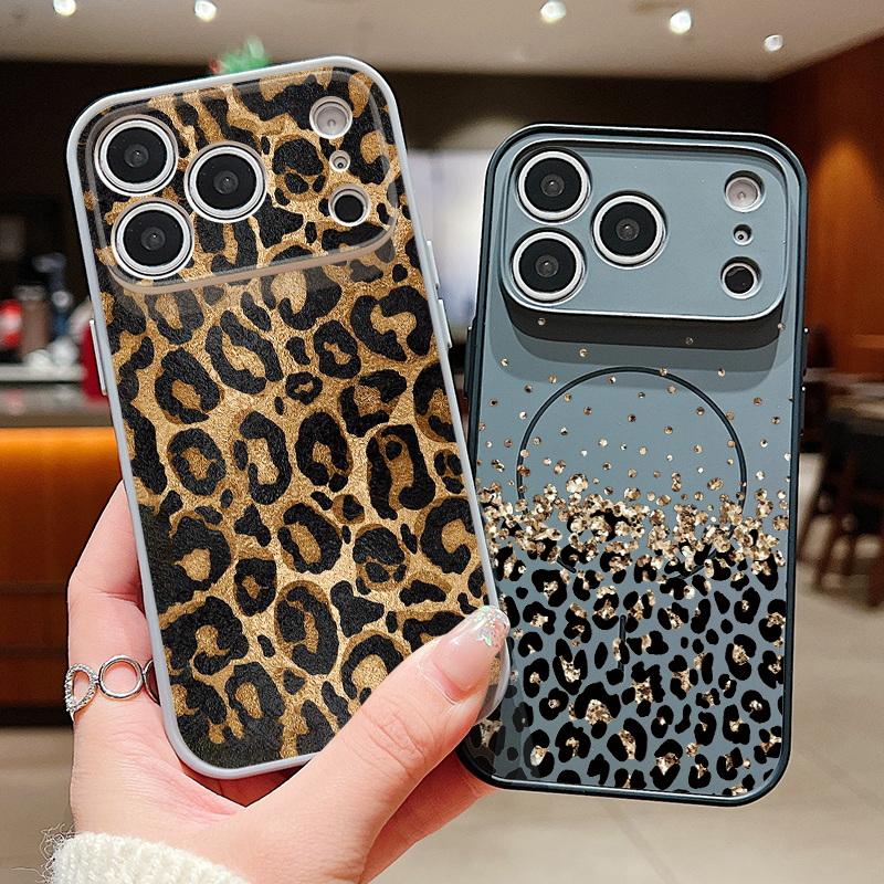 Leopard Print Pattern Magnetic Phone Case For iPhone 17 ProMax 16 15 14 13 Pro Max For Magsafe Wireless Charge Shockproof Cover