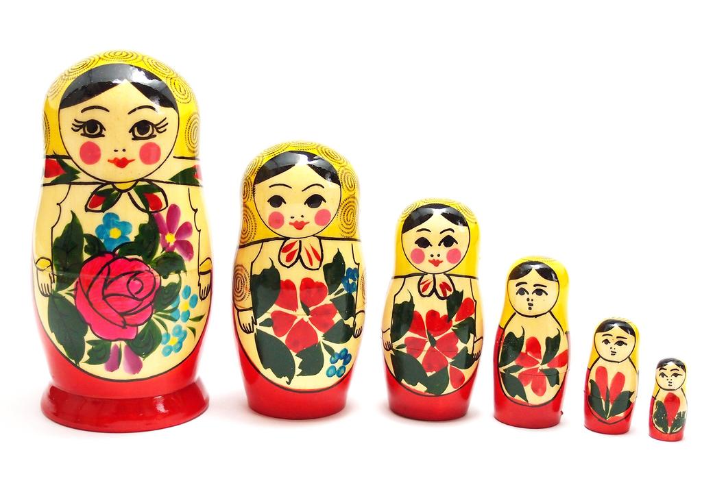 Matryoshka from Set of Traditional Yellow Semyonov, 6, Pattern, [Russian Goods]
