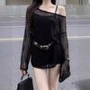 Women's Summer Hollow Mesh Knit Top - Loose Fit, Long Sleeve, Sun Protection