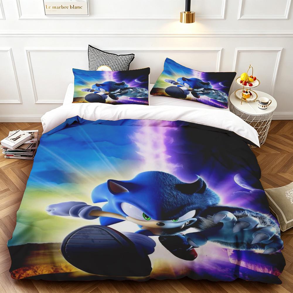 Cartoon Kids Sonics Duvet Cover Cool Bedding Set Comforter Cover with Pillowcase Queen King Bedroom Children Teens Beautiful