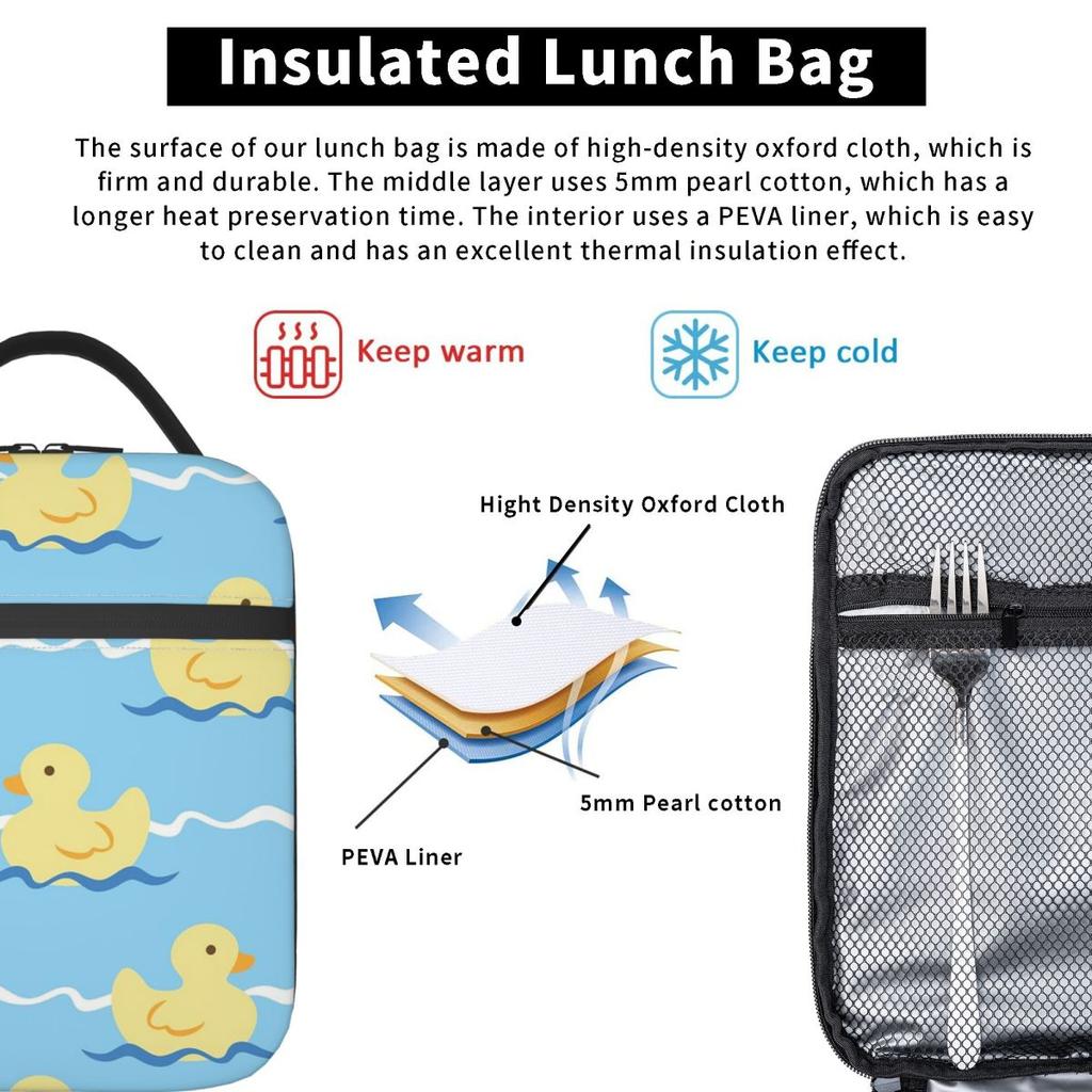 Cute Duck Swimming Seamless Pattern Insulated Lunch Bag for Women Children Portable Food Boxes Thermal Lunch Box Tote