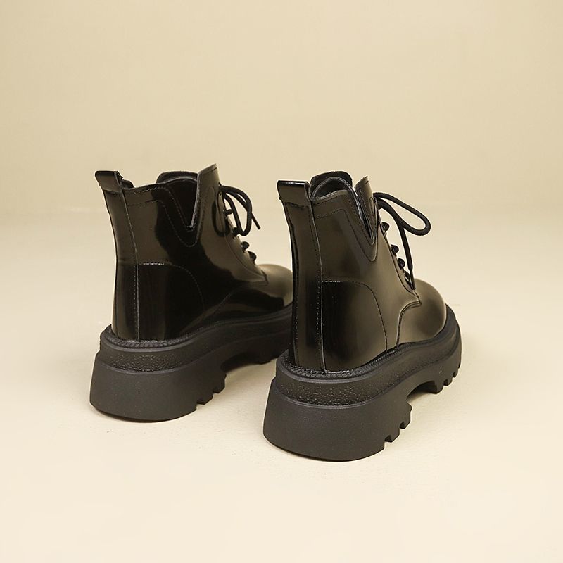Medium heel heightening ins Martin boots women's versatile 2025 summer new British platform lace-up single boots show height short boots