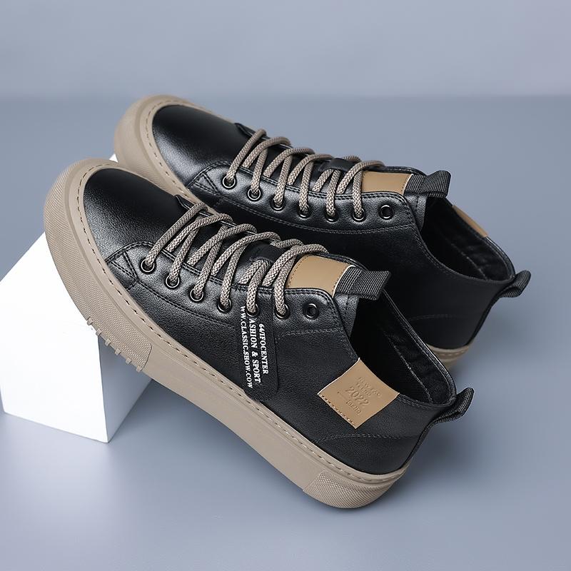 Mode Leder Herrenschuhe Schnür-Oxfords Sneakers Trend Freizeitschuh Italienisch High-Top Freizeit Herren-Sneakers Rutschfestes Schuhwerk Herrenschuhe