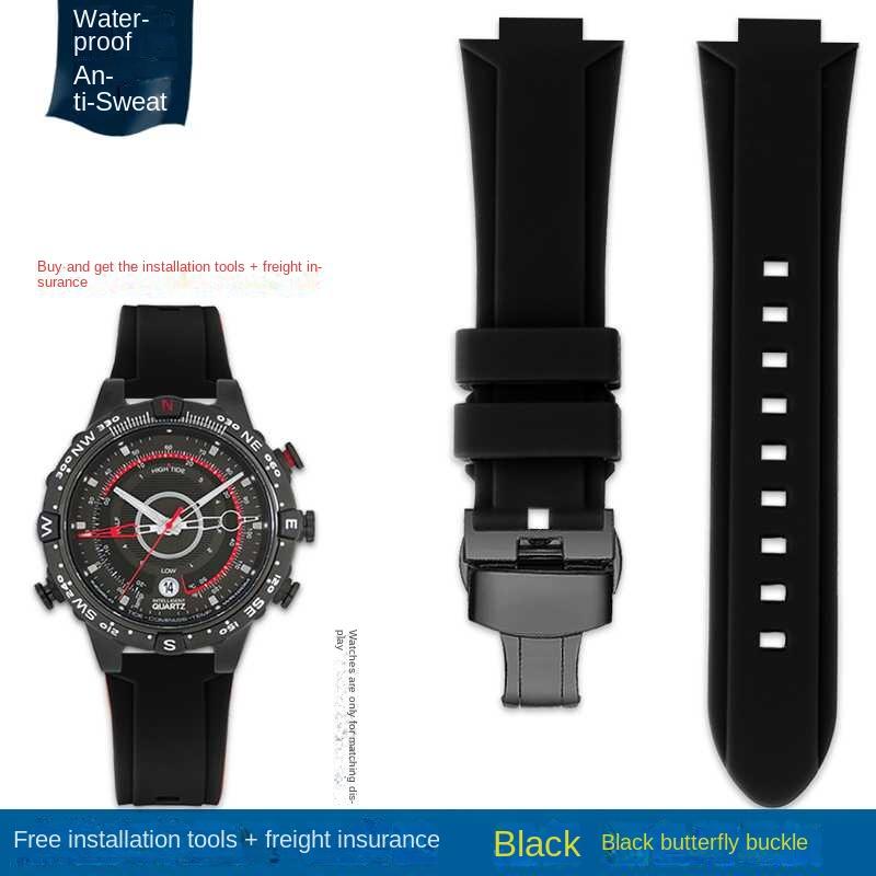 Bracelet de montre convexe Bracelet en silicone pour timex T2N738 T2N739 T2N720 T2N721 T49706 Bracelet de montre à boucle déployante Bracelet en caoutchouc 24X16mm