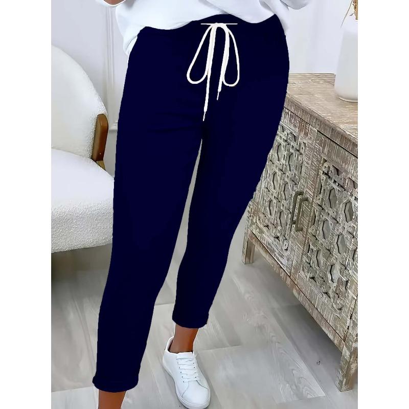 Women's Solid Color Casual Wide Pants with Elastic Drawstring Waist Trousers Casual Solid Color Pants