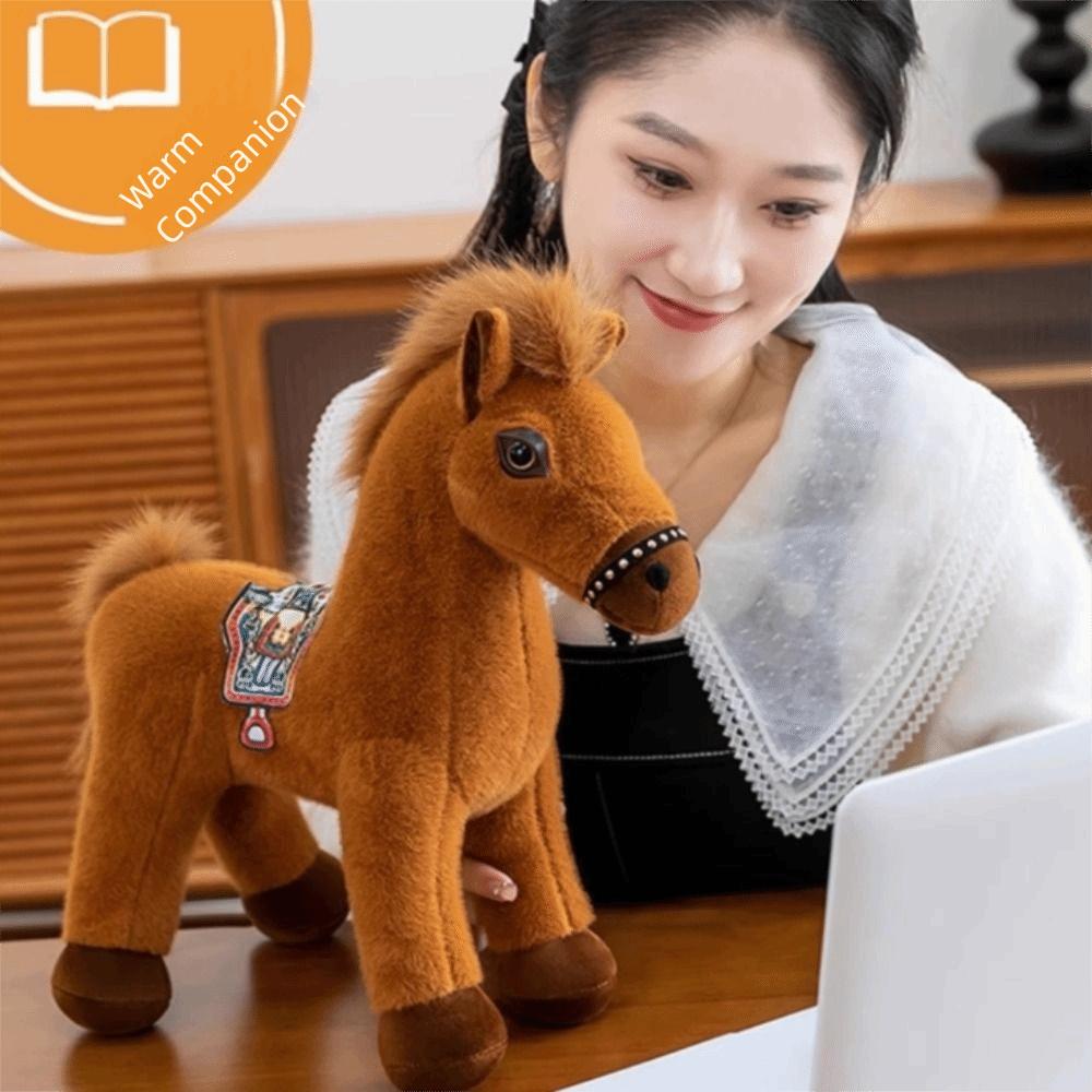Simulation Pony Plush Toys Saddle Cartoon Horse Stuffed Toy Standing Foal Plush Doll Children