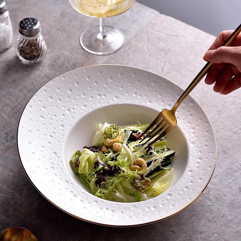 French Style Ceramic Deep Plate 8 inches with gold rim