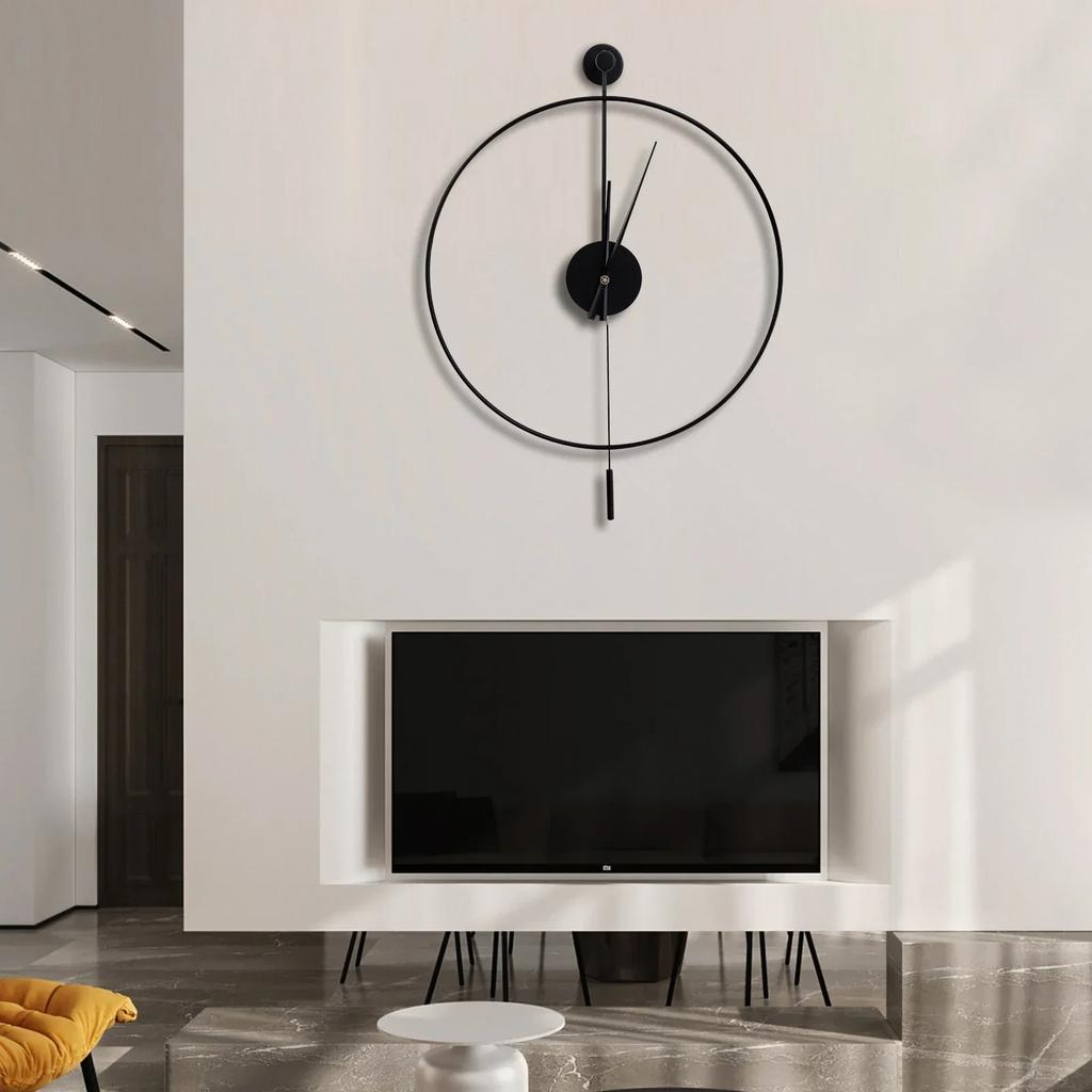 23.6in Classical Large Decorative Wall Clock with Pendulum,Modern Non-Ticking Silent Metal Wall Clocks for Living Room Low Noise