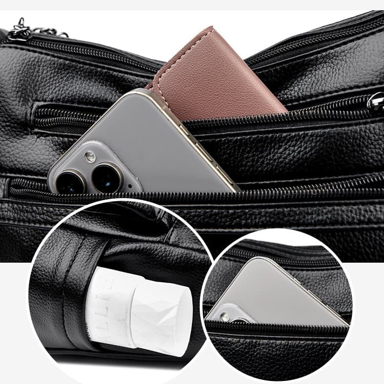 Weiche Leder-Umhängetasche mit mehreren Reißverschlüssen, vielseitige Schultertasche