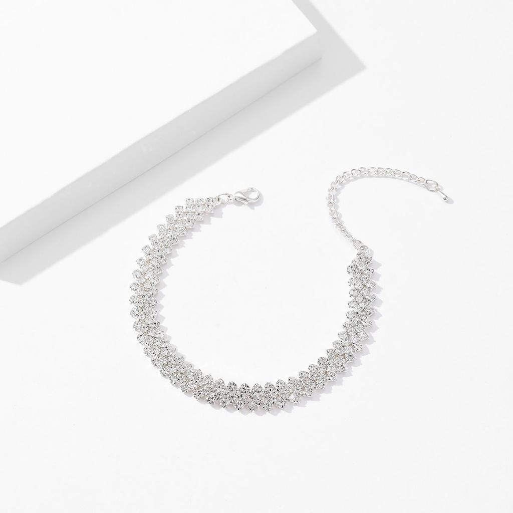 Sølvglitrende full diamant ankelkjede kvinne, nisjedesign temperament zirkonsmykker gave