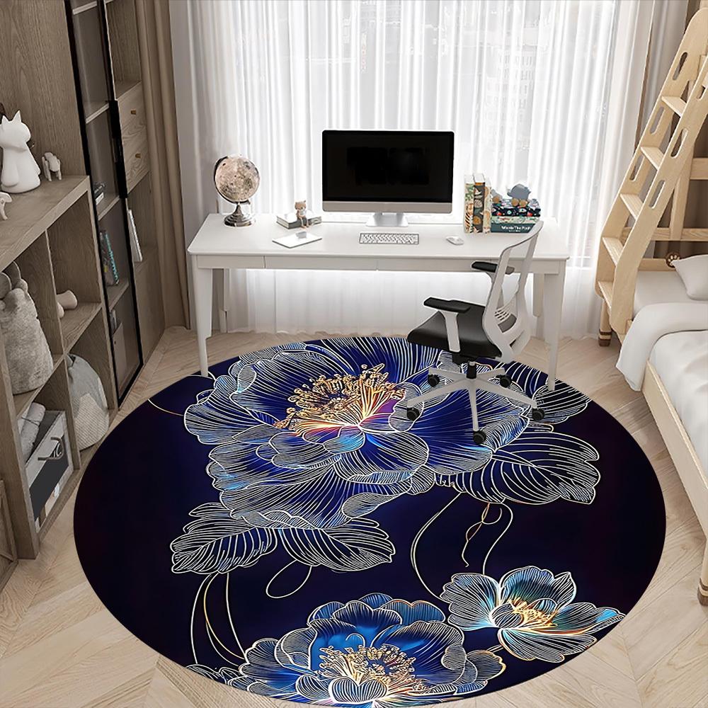 1pc Floral Design Office Round Area Rug, Indoor Mat Suitable For Office, Under Office Chairs Bedroom Living Room Home Decor, Room Deco