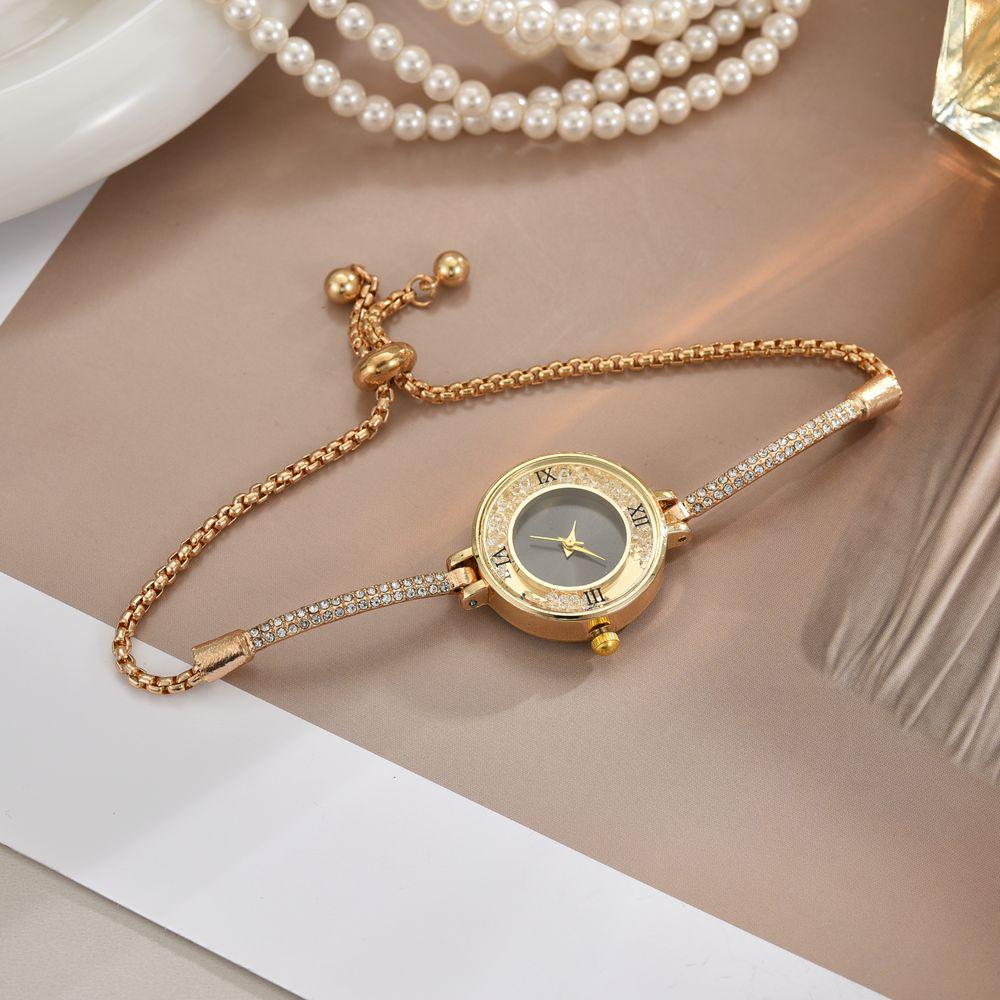 Elegant Petite Quicksand Water Diamond Bracelet Watch with Bangle, Perfect for College Students