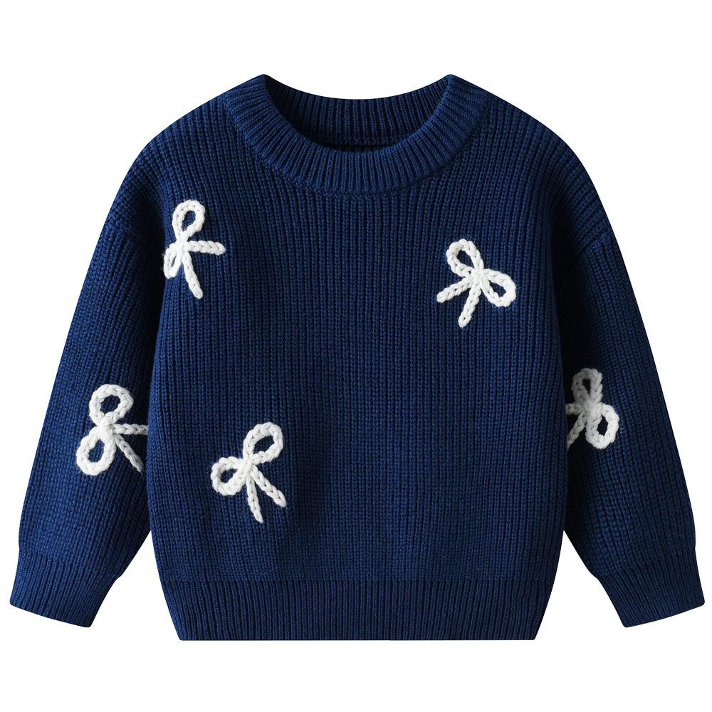 Autumn and Winter Hand-embroidered Bow Baby Base Knitted Sweater Birthday Etsy DIY Children's Sweater
