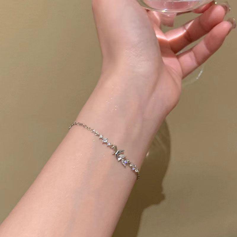 Slender Shiny Sterling Silver Full Zircon Double Butterflies Bracelet for Woman Exquisite Jewelry Accessories Girlfriend's Gifts