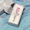 Faux Crystal Rose Flower Gift with Metal Stem Clear Flower Figurine with Gift Box