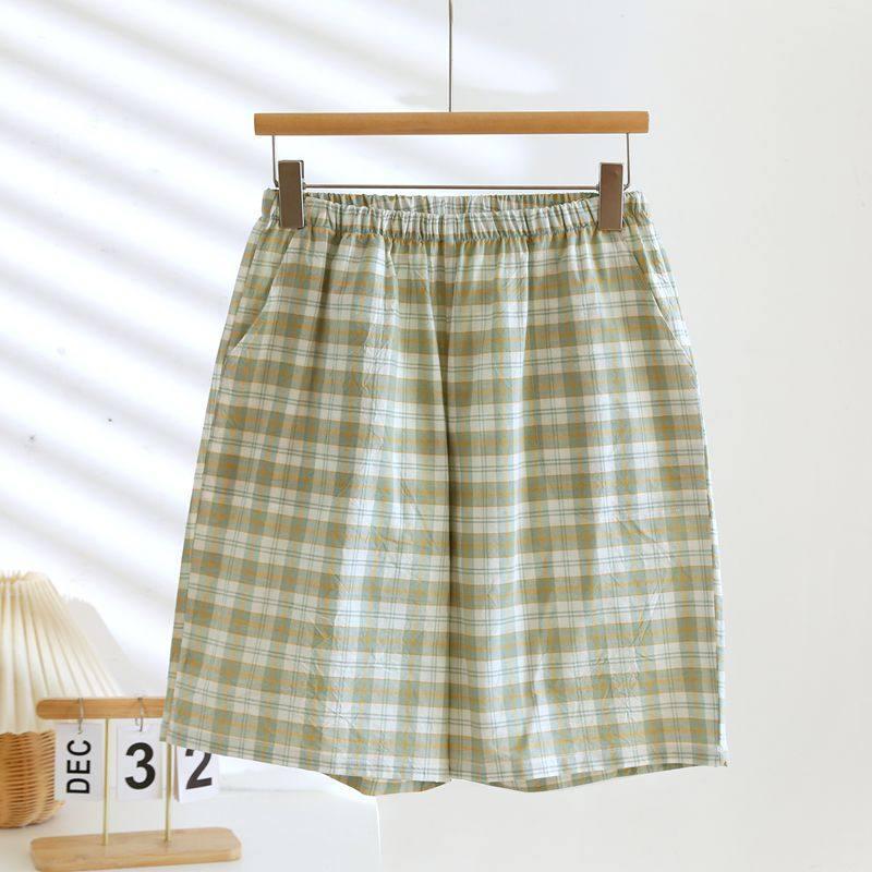 Men's Spring & Summer Cotton Plaid Pajama Shorts - Lightweight, Versatile for Home or Beach Wear.