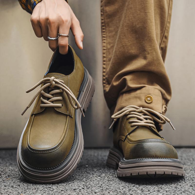 Hot Selling Cowhide Height Increasing British Shoes Europe America Men's Hiking Shoes Massage Soles Men's Casual Work Shoes