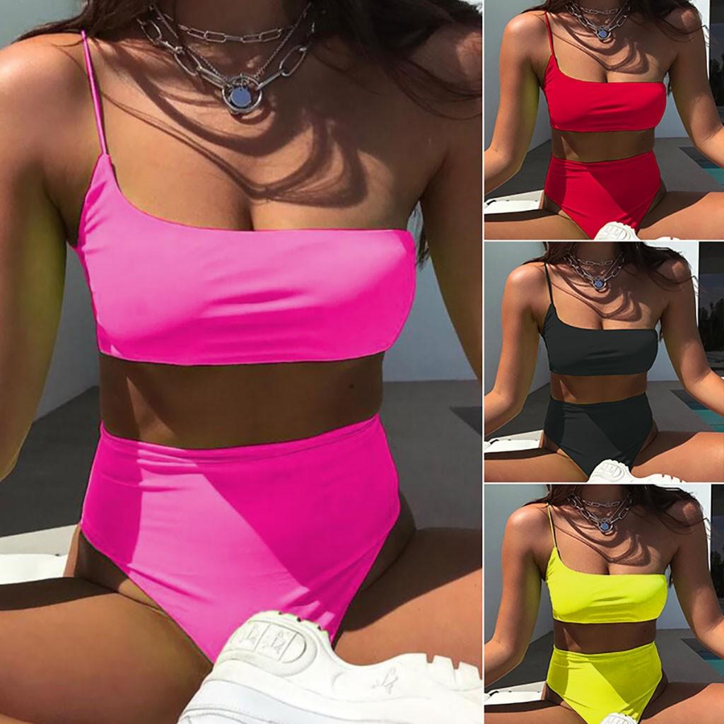 Buy Women's One Shoulder High Waisted Bandeau Bikini Set Two Piece