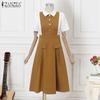 ZANZEA Women Classic Collar Summer Casual Short Sleeve Patchwork Dress