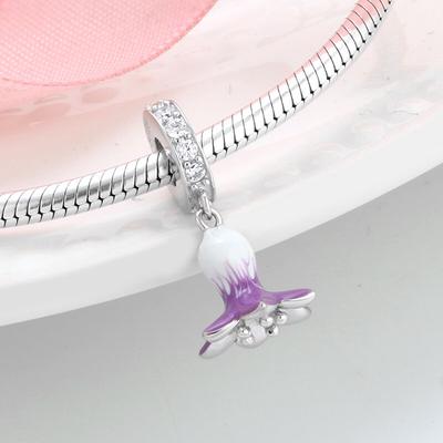KATAOKA 925 Sterling Silver bílá fialová svlačec jemná Přívěsky korálky Fit Original Designer Charm Náramek Šperky
