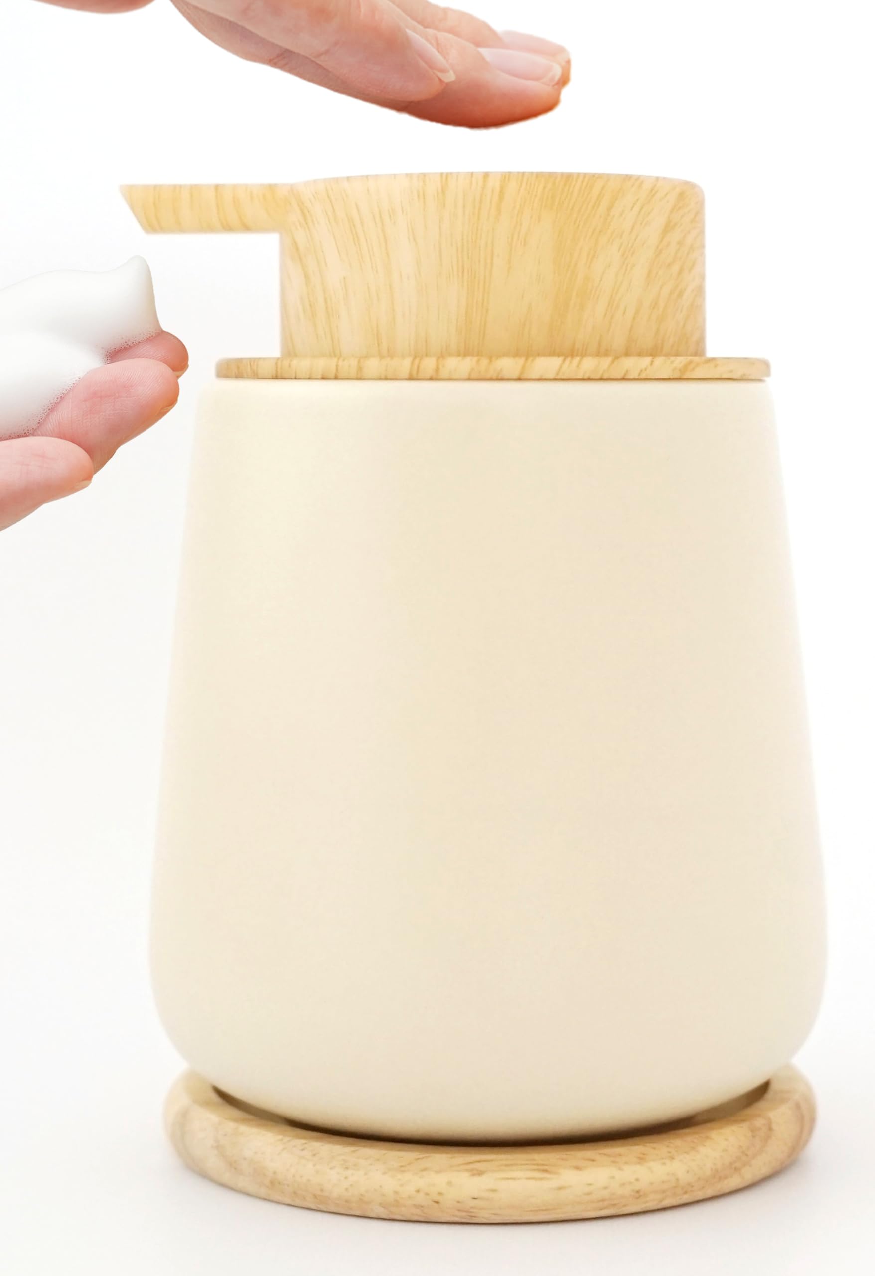 

KATAZUKE Пенное мыло Диспенсер Мино-яки с деревянной подставкой 300 мл Пена Мино Сделано в Японии Диспенсер для мыла Пена Керамика Ванная (слоновая кость) слоновая кость