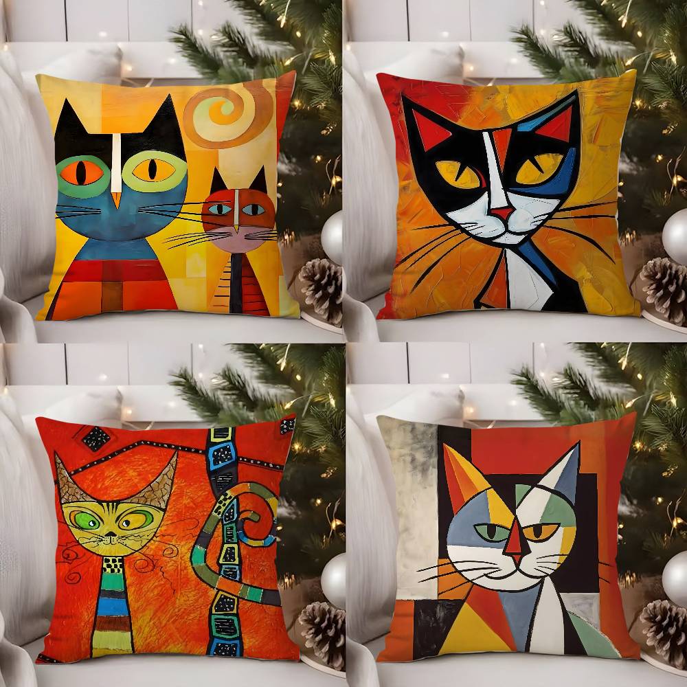 Classic Picasso Cat Oil Pillow Case Home Dorm Chair Back Short Plush Double-Sided Printing Office Nap Time Cushion Cover