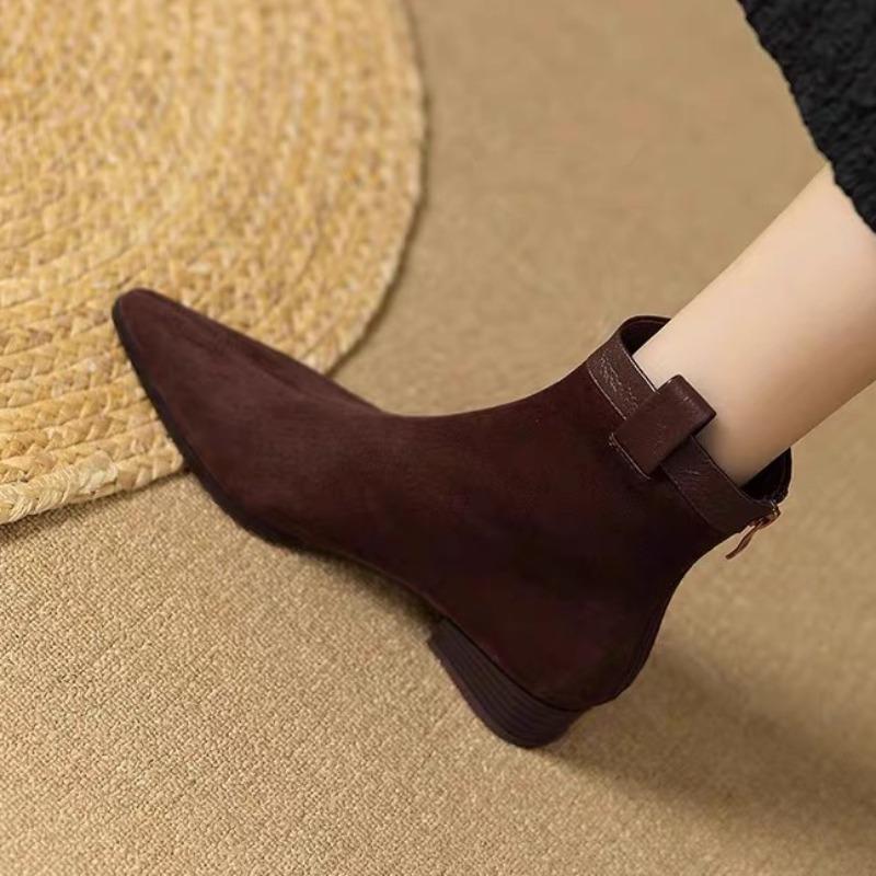 

Fashion Pointed Toe Women Heeled Ankle Boots 2025 Designer Elegant Shoes Fashion Suede Chelsea Short Boots Winter New Party Zapatillas 39 коричневый