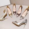 High Heels Women's Spring New Design Patent Leather Temperament Pointed Head Women's Shoes Head Metal Heel Single Shoes Women