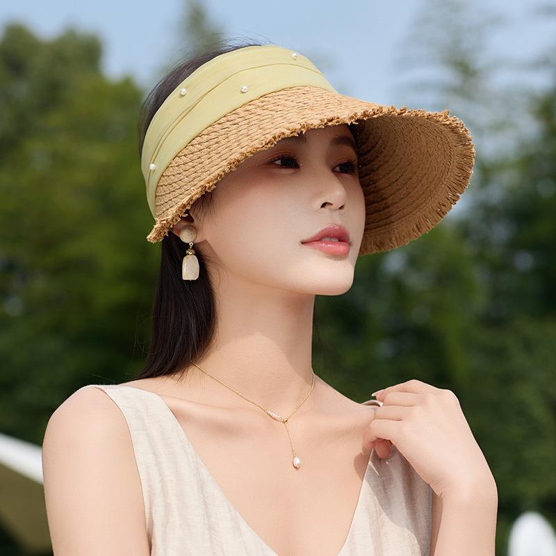 Summer Hat Female Sunshade Sunscreen Woven Straw Hat Empty Top Sun Hat Summer Outdoor Travel Shows Small Face