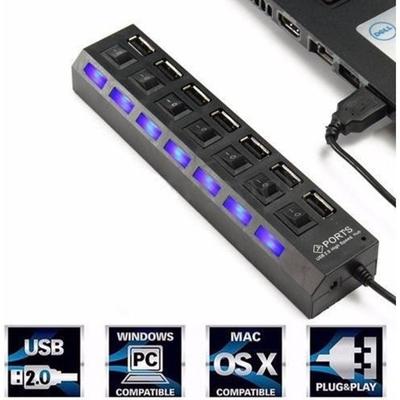 7 Ports USB 2.0 Multi-charger Adapter + High-Speed Adapter On / Off Switch Laptop / PC