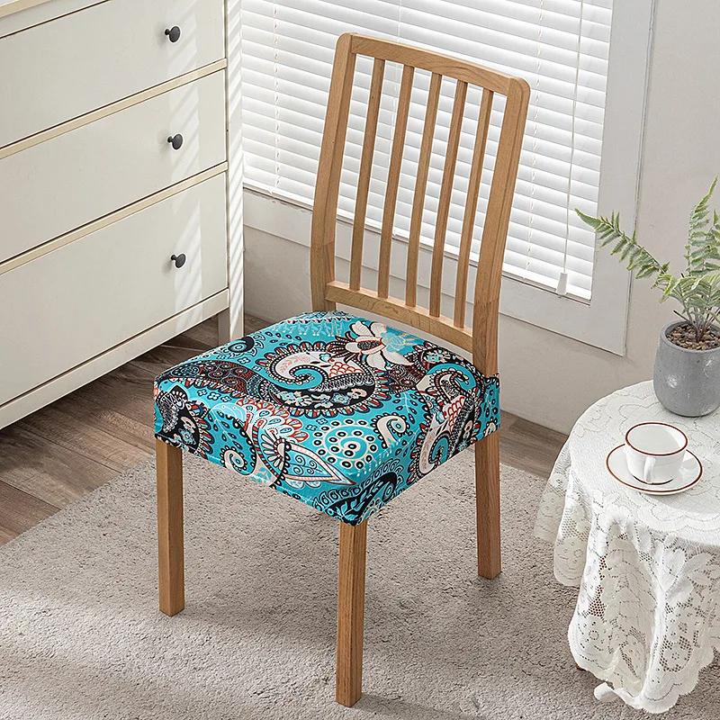 Flowers Print Chair Seat Covers Removable Washable Anti-Dust Stretch Spandex Dining Room Upholstered Chair Cushion Slipcover