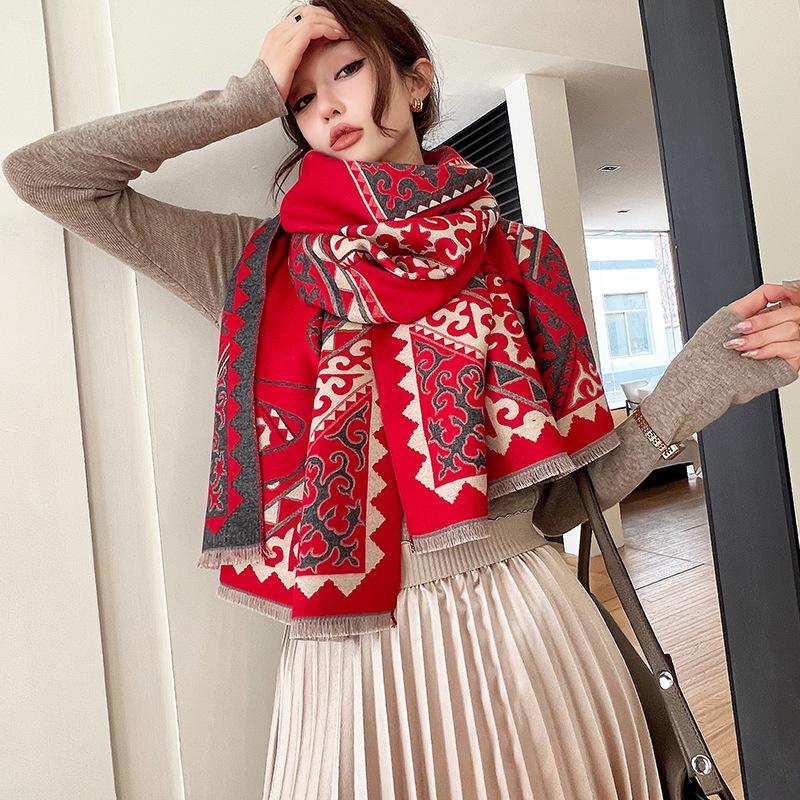 65 * 190cm Herbst Und Winter Neu Damen Einfarbig Vielseitig Schlicht Quaste Imitation Kaschmir Doppelseitiger Schal Warmer Schal Atmosphäre Schal