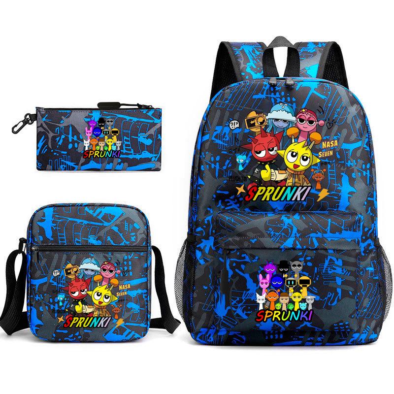 New Rhythm Box Sprunki Music Game Schoolbag Backpack Pencil Case Three-piece Set Student Heat Transfer Backpack D