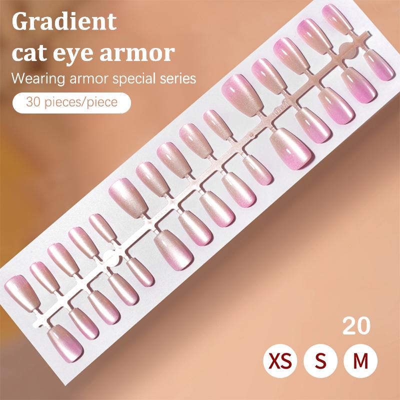 30Pcs Fake Nails French Style Gradient Cat Eyes Press On Full Cover Artificial Three Sizes Available False Nails Nail Enthusias